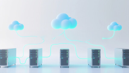 Fototapeta premium 클라우드 컴퓨팅과 네트워크 인프라 기술 일러스트 Cloud Computing and Network Infrastructure Technology Illustration