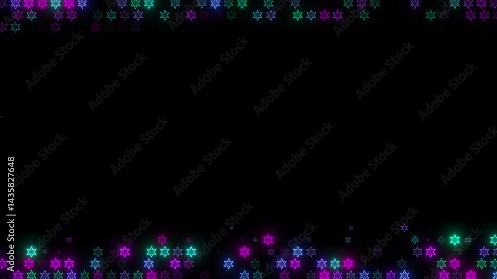 Poster glowing stars glitter animation vj loop background. multi color stars drop down and blinking on blac