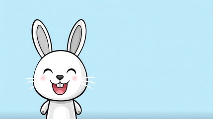 Obraz premium Happy Hoppy Bunny: A Joyful Cartoon - Adorable cartoon baby rabbit, smiling cheerfully. Symbolizing joy, innocence, springtime, Easter, and happiness