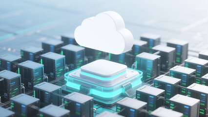 Obraz premium 클라우드 컴퓨팅과 네트워크 인프라 기술 일러스트 Cloud Computing and Network Infrastructure Technology Illustration