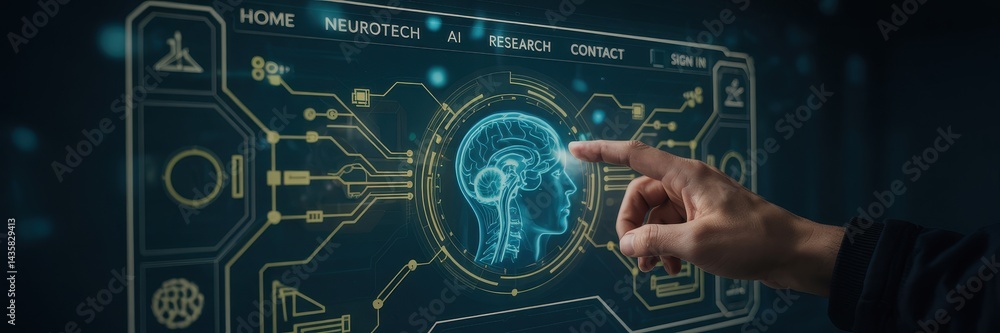 Poster interactive digital interface showcasing artificial intelligence.