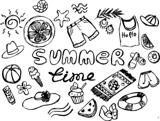 hand draw set of vacation beach