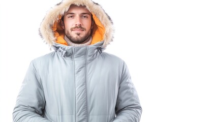 Stylish Winter Warmth: A portrait of a sophisticated individual wrapped in a luxurious winter coat with a fur-trimmed hood.