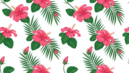 Fotobehang Tropical Hibiscus Pattern © 德华 刘