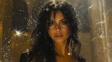 Obraz premium Woman with wet hair and intense gaze