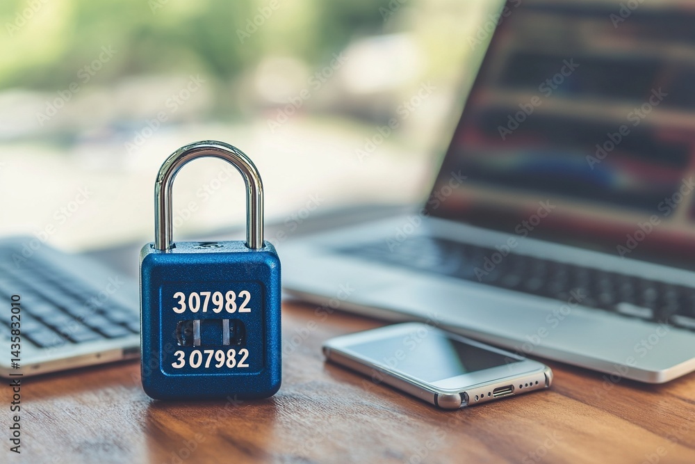 Poster a blue combination lock is being shown with the numbers 