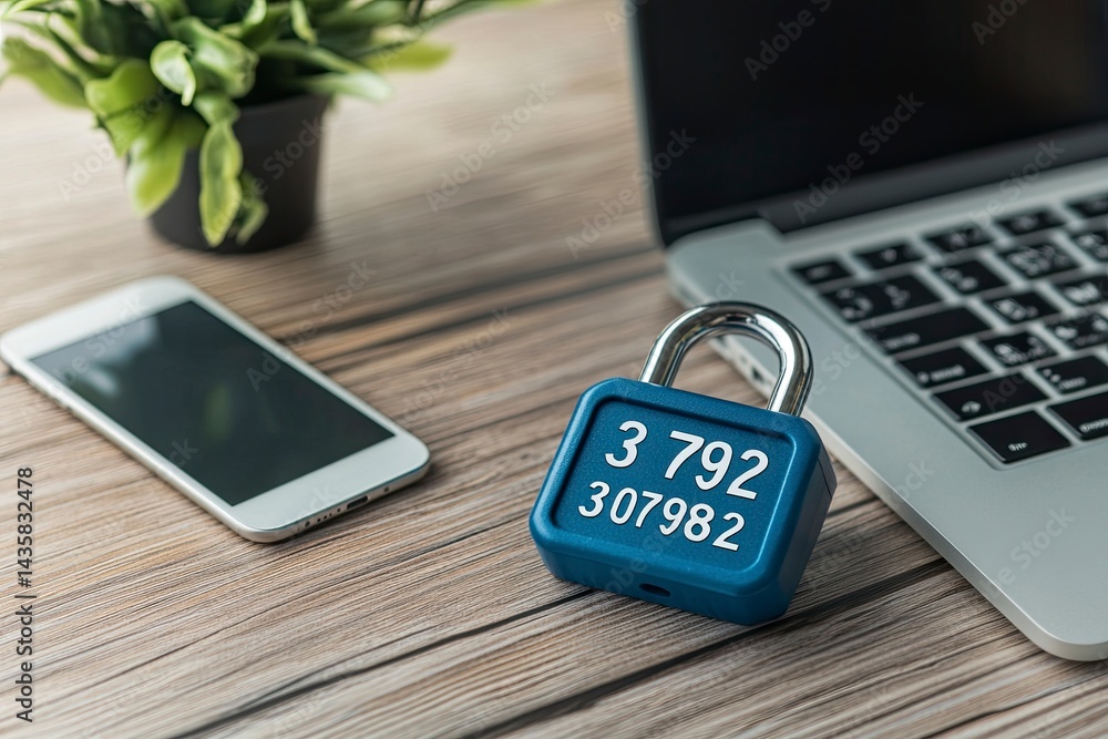 Poster a blue combination lock is being shown with the numbers 