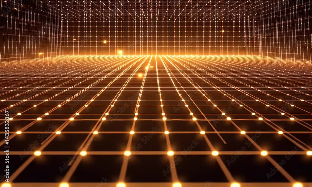 Poster a digital grid background with glowing lights, perfect for creating futuristic and sci-fi video wall