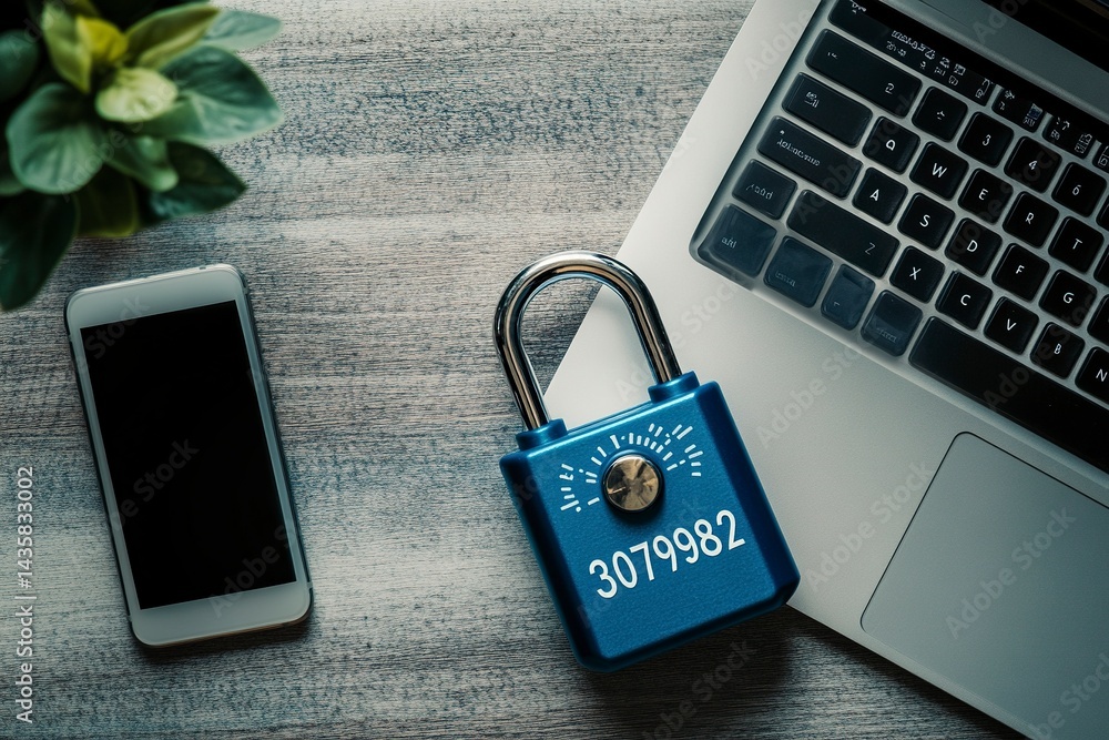 Poster a blue combination lock is being shown with the numbers 