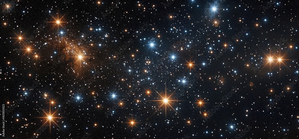 Poster stars and celestial light in dark outer space background
