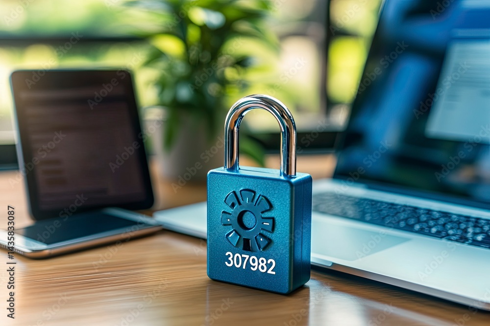 Poster a blue combination lock is being shown with the numbers 