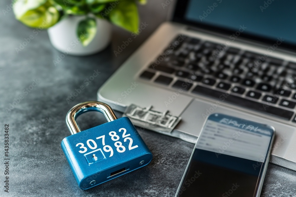 Poster a blue combination lock is being shown with the numbers 