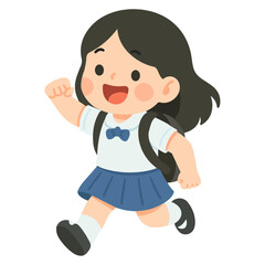Happy Girl Schoolgirl Running with Backpack