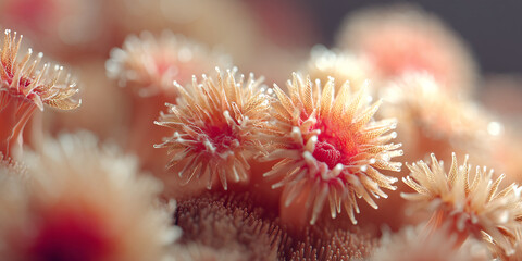 Close-up of delicate, peach-toned, flower-like structures, exhibiting intricate textures.  The image evokes a sense of fragility and natural beauty, suitable for wellness or science concepts.