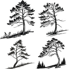 A black vector silhouette pattern of tropical palm trees and leafy branches creates a seamless nature illustration