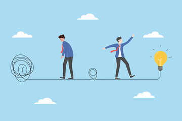 Businessman Walking from Confusion to Success, Concept of Problem Solving and Finding Idea, Flat Illustration in Minimalist Style