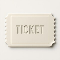 Ultra-realistic 3D icon of a blank ticket stub with clean perforated edges and a gentle paper curl at each corner