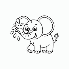  Cute Baby Elephant Spraying Water – Black and White Coloring Page For Kids.
