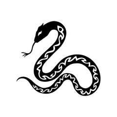Stylized Black and White Vector Graphic of a Cobra, Featuring Minimalist Geometric Shapes and a Modern Reptilian Design