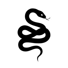 Sleek and Sinister Black Silhouette of a Coiled Snake in Minimalist Art, Featuring Simple Geometric Shapes, High Contrast, and Bold Lines in a Digital Vector Graphic Illustration