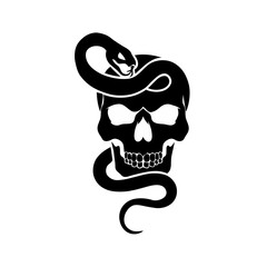 Striking Black and White Vector Art of a Skull and Snake, Dark Gothic Aesthetics with Occult and Mystical Symbolism in Bold, Powerful Silhouette