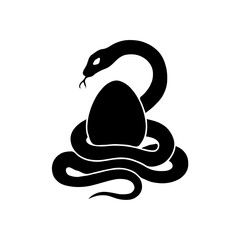 High-Contrast Monocolor Illustration of a Black Coiled Snake in a Minimalist Silhouette Style, Featuring Geometric Simplicity and Elegant Design