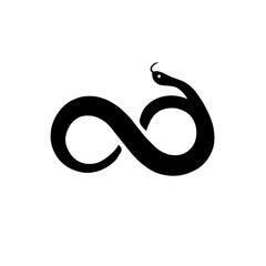 Minimalist Black and White Abstract Design of a Sinuous, Coiled Snake Rendered in Simple Geometric Shapes and Silhouette Form for a Strikingly Elegant Visual Composition