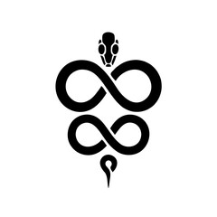 Serpent Sigil of Shadows: A Minimalist Monochrome Digital Illustration Featuring a Stylized Black Snake Skull Rendered in Abstract Geometric Vector Art with Symbolic Undertones