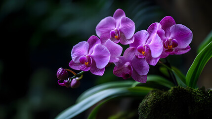 A beautiful arrangement of tropical orchids in full bloom.
