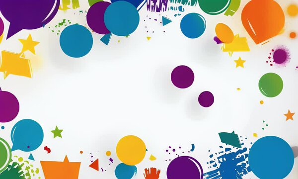 Colorful cartoon stars in an explosion of color, arranged to form the shape of two lightning bolts, with a white background. The stars have bold outlines and bright colors like reds, yellows, pinks, g