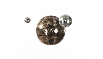 silver disco balls isolated on white background