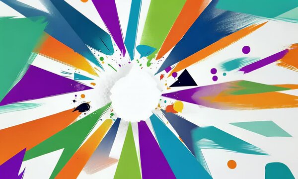 Colorful cartoon stars in an explosion of color, arranged to form the shape of two lightning bolts, with a white background. The stars have bold outlines and bright colors like reds, yellows, pinks, g