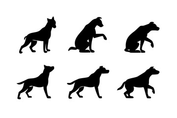 Six dog silhouettes in various poses on white background