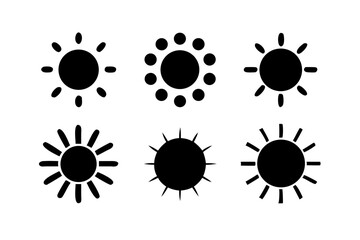 Six different stylized suns. The collection showcases various artistic interpretations of the sun
