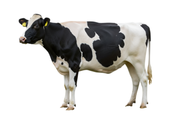 Holstein cow standing in profile with black and white markings isolated