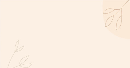 Minimalist vector illustration with beige and light brown abstract shapes, featuring simple line art leaves on a light cream background.


