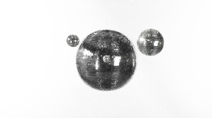 silver disco balls isolated on white background