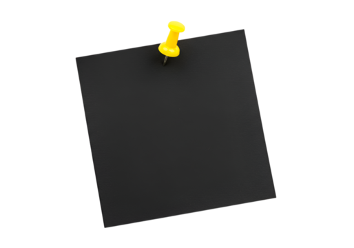 Memo note pinned with yellow pushpin on isolated, square paper reminder board