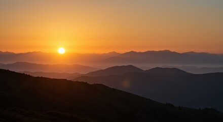 Dawn sun peeking over the horizon with cinematic glow