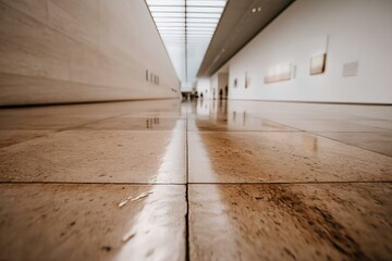 Serene Museum Interior with Polished Floor and Natural Light