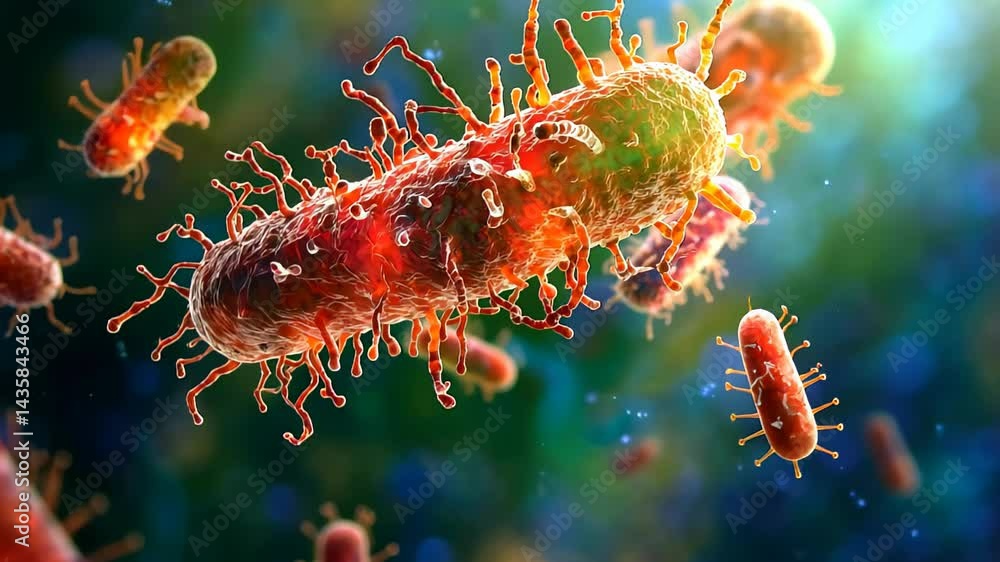 Poster discovering the intricate world of microorganisms in a captivating microscopic view filled with vibr