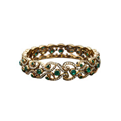 Ornate Gold Bracelet with Emeralds and Diamonds