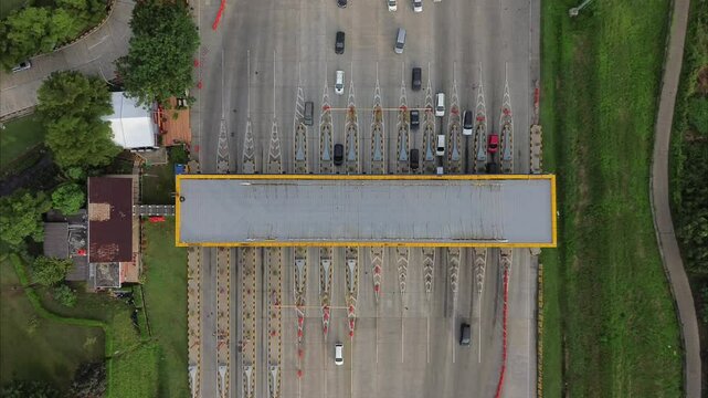 aerial view of the traffic flow at the toll gate 