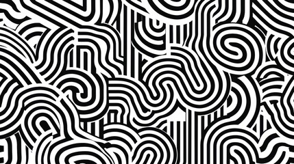A mesmerizing abstract pattern of black and white lines forming swirling, organic shapes.