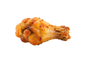 Chicken wing isolated, roasted poultry piece, cooked and seasoned drumstick close up