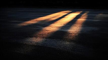 Sunlight on a dark asphalt road.
