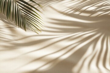 Fototapeta premium Gentle Palm Frond Shadows Dancing in the Morning Sunlight on a Cream Wall