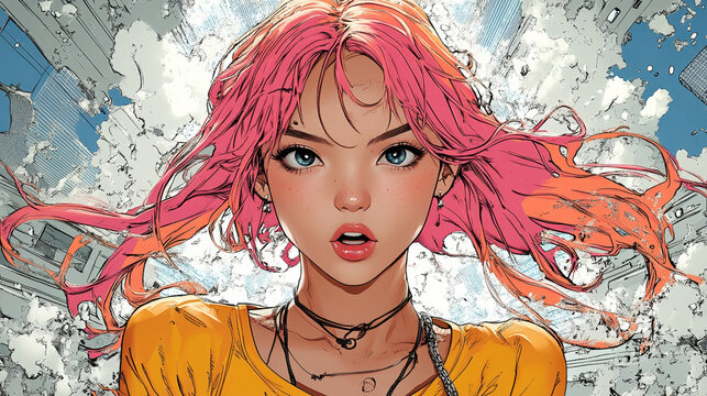 Young woman with vibrant pink hair
