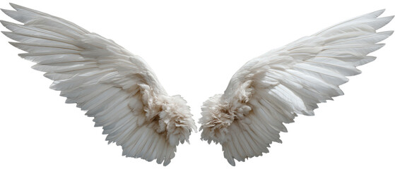 Fototapeta premium Beautiful white angelic wings on a dark background.