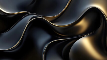 Obraz premium Abstract Black and Gold Flowing Fabric with Shiny, Elegant Curves